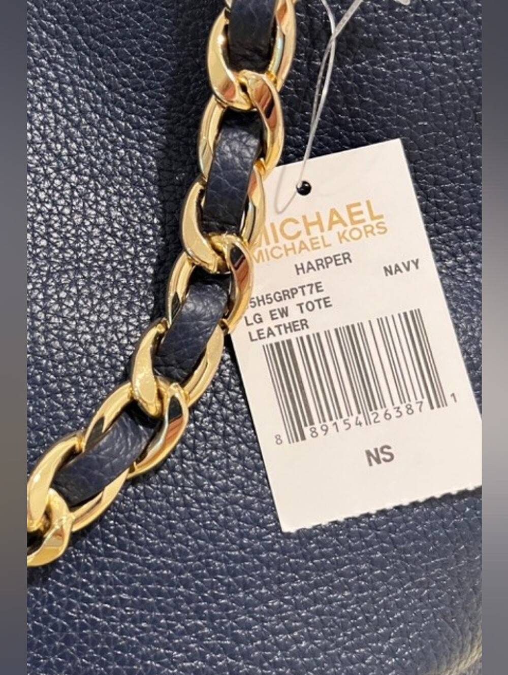 Michael Kors Navy Pebbled Leather Large Harper Tote W/Goldtone Trim New With Tag - Picture 10 of 16